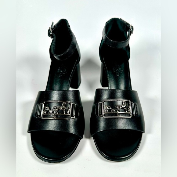 HERMES Viaggio 60 Calfskin Leather Ankle Strap Sandals 35 Black - Picture 4 of 15